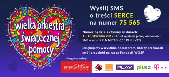 SerwerSMS.pl grał bardzo głośno dla WOŚP! Wciąż można wysyłać SMS-y Premium Problemy społeczne, BIZNES - Choć oficjalnie 25. Finał Wielkiej Orkiestry Świątecznej Pomocy dobiegł końca, związane z nim emocje jeszcze nie opadły, a działania nie dobiegły końca. Dla WOŚP, jeszcze do środy 18 stycznia, na pewno gra SerwerSMS.pl.